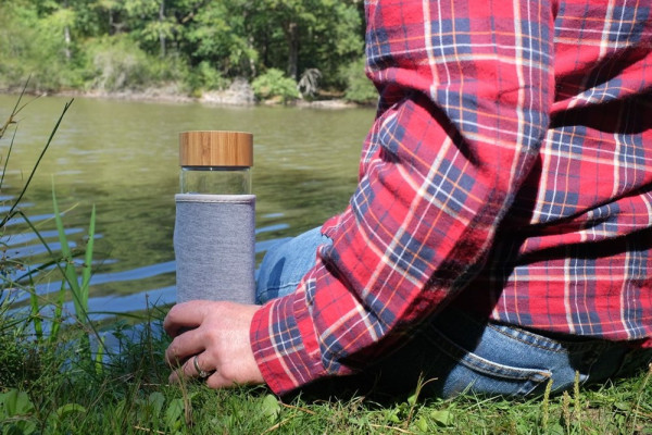 Doppelwandige Glasflasche 'Ocha', 400 ml, Neoprenhülle