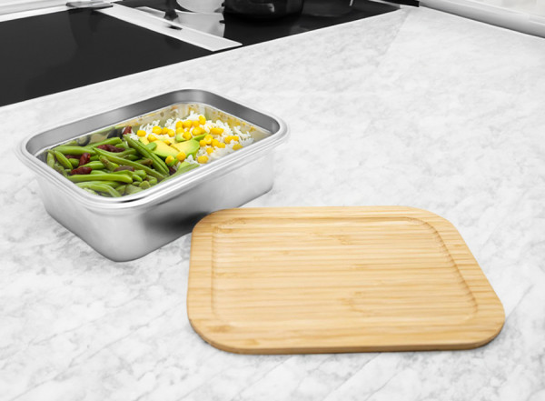 Bento ‘Osaka’, Mikrowellengeeignetes Edelstahl, mit Bambusdeckel